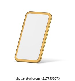 Golden premium smartphone empty screen user interface isometric internet advertising presentation realistic 3d icon vector illustration. Modern mobile phone electronic device call online connection