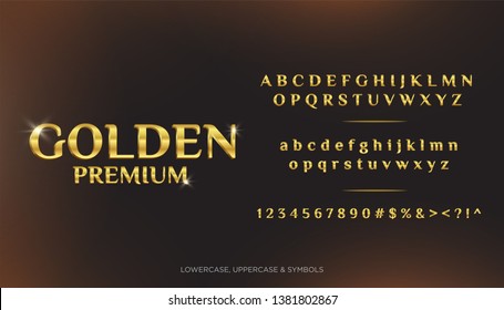 Golden Premium Text Alphabets 3D, Set of Elegant Gold Colored Metal Chrome alphabet font. Typography classic style golden font set for logo, Poster, Invitation. vector illustration - Vector