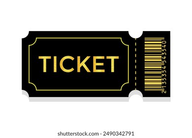 Golden premium ticket with barcode