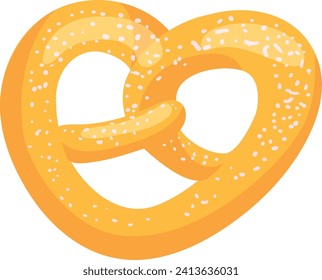 Golden pretzel with salt sprinkles on white background. Tasty snack and bakery concept vector illustration.