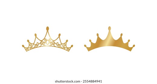 Golden Princes Crown Icon Set. Golden Princess Crown Icon Set | Royal Vector Crown Illustrations in Gold for Luxury, Elegance, and Graphics