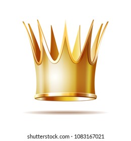 Golden princess crown isolated on white background. 3D vector illustration