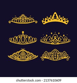 golden princess tiara collection set vector