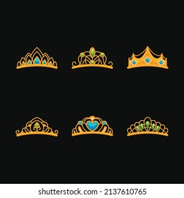 golden princess tiara collection set vector