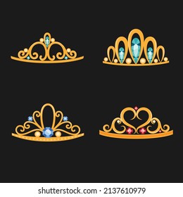 Golden Princess Tiara Collection Set Vector