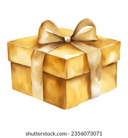 Golden Prize Box or Red Gift Box Isolated Hand Drawn Watercolor Painting Illustration