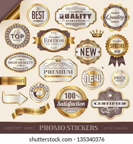 golden promo stickers, labels and seals