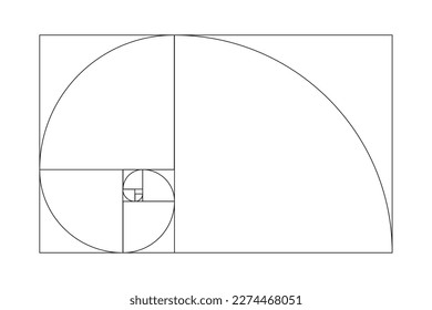 Golden proportions. Method golden section. Fibonacci array, numbers. Golden ratio template. Outline vector illustration.