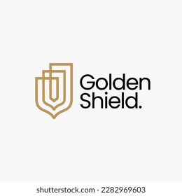 Golden Protector Gold Shield Security Outline Logo Vector Icon Illustration