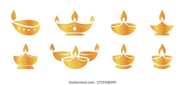 Golden Puja Vector Pack, High Quality Diya, Lamp, Festival, Hindu Ritual, Traditional Decorative Icons for Design, Invitation, Greeting and Celebration