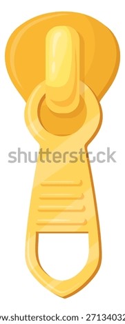 Golden puller. Unzip clasp cartoon fastener icon