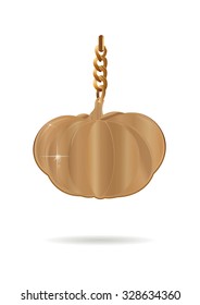 Golden pumpkin. Gold pendant in the form of a pumpkin on a gold chain. Vector illustration.