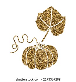 golden pumpkin with leaf vector illustration