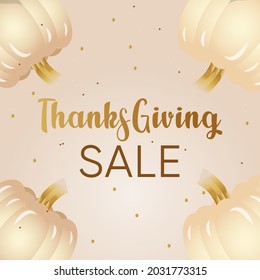 Golden Pumpkin Thanksgiving day design. Autumn greeting card. Template background. Editable vector illustration