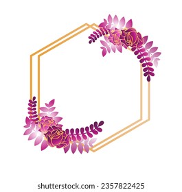 Golden purple flower frame for invitation cards and wedding 