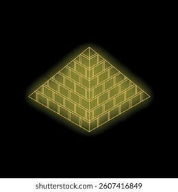 Golden pyramid glowing on a black background, perfect for projects related to egypt, history, architecture, and more