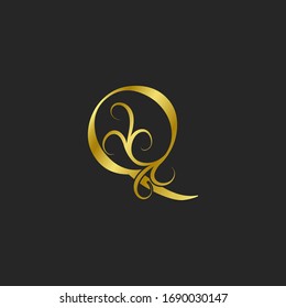 Golden Q Letter Luxury logo icon. Ornate typographic vector design for decorative lettering sign or alphabet initial with swirl  floral leaf elements vintage, elegant, luxury style  concept.