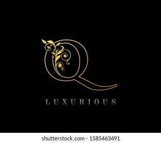 Golden Q Luxury Logo Icon, Classy Letter Logo Design.