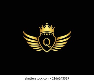 Golden Q Luxury Logo Template Vector Icon. Golden Elegant Beautiful logo with with crown Vector Illustration Of Luxury Logo.