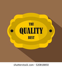 Golden quality label icon. Flat illustration of golden quality label vector icon for web isolated on coffee background