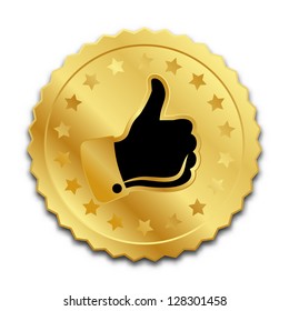 Golden quality mark seal on white background