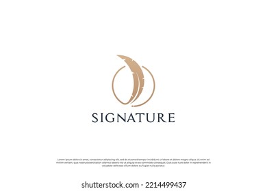 Golden Quill Signature Logo Design. Feather Pen Logo Template.