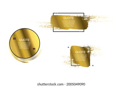 Golden Quote Box Frame, Big Set. Quote Box Icon. Texting Quote Boxes. Blank Grunge Brush Background. Vector Illustration