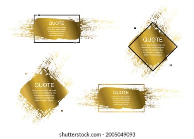 Golden Quote box frame, big set. Quote box icon. Texting quote boxes. Blank Grunge brush background. Vector illustration