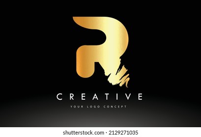 Golden R Brushed Letter Logo. Brush Letters design with Artistic Brush stroke design.