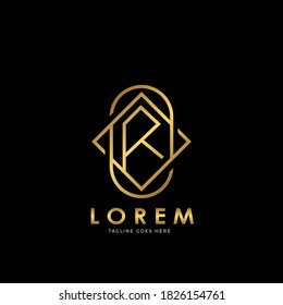 Golden R Initial letter Logo Vector Design Concept Geometrical Line