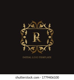 Golden R Initial Logo. Bildemblem-Ampersand-Deko-Monogramm-Luxus-Logo-Vorlage für Hochzeit oder mehr luxuriöse Identität