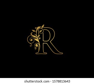 Golden R Luxury Logo Icon, Classy Letter Logo Design.