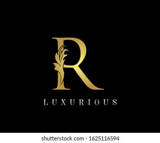 Golden R Luxury Logo Icon, Elegant R Letter Logo Design.