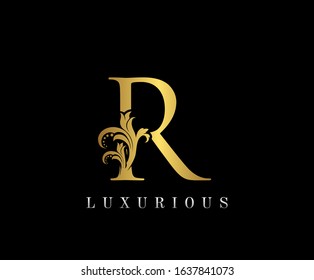 Golden R Luxury Logo Icon, Vintage Gold R Letter Logo Design.