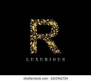 Golden R Luxury Logo Icon, Elegant R Letter Logo Design.