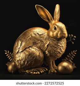 Golden rabbit, bunny,, luxury, scupulture, gold, metalic, vector, easter