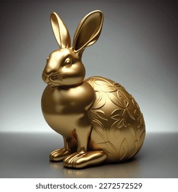 Golden rabbit, bunny,, luxury, scupulture, gold, metalic, vector, easter