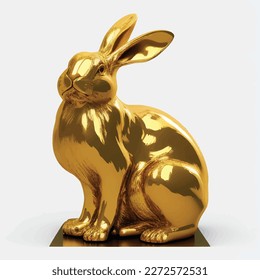 Golden rabbit, bunny,, luxury, scupulture, gold, metalic, vector, easter