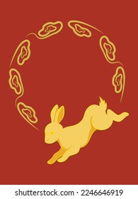 Golden rabbit with full moon for the year of rabbit vector illustration in color version