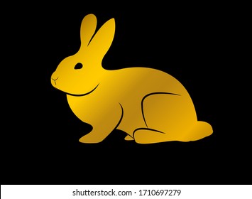 Golden rabbit isolated on black background. Vector illustration. Rabbit Icon.