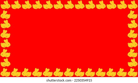 Golden rabbit isolated on a red background and texture. Chinese New Year.