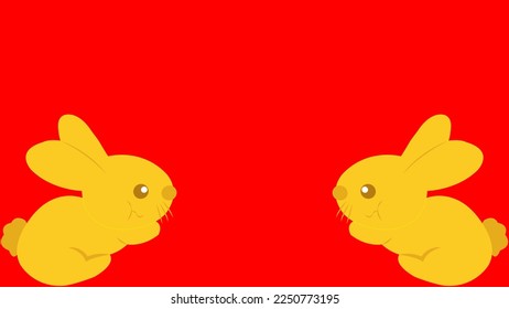Golden rabbit isolated on a red background and texture. Chinese New Year.