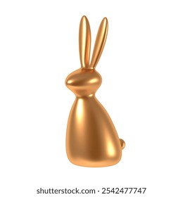 Golden rabbit isolated on white background. 3d render Christmas decorations. Vector illustration. Design elements.