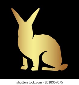 Golden rabbit logo on a black background. For printing on clothes, symbol company. For your design.