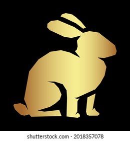 Golden rabbit logo on a black background. For printing on clothes, symbol company. For your design.