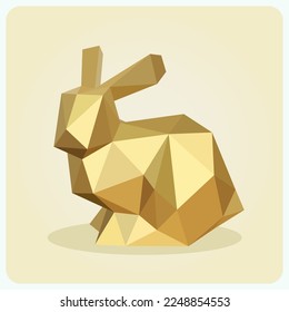 golden rabbit polygonal image. 3d bunny in vector illustration