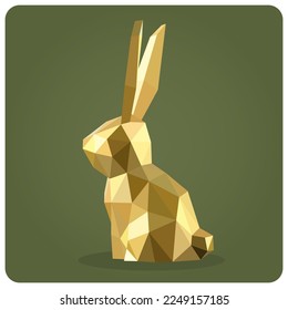 golden rabbit polygonal image. 3d bunny in vector illustration