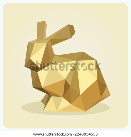 golden rabbit polygonal image. 3d bunny in vector illustration