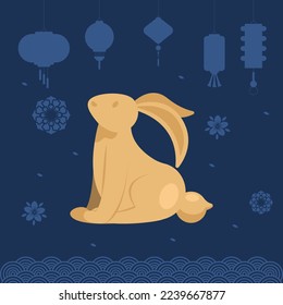 golden rabbit seated chinese new year poster