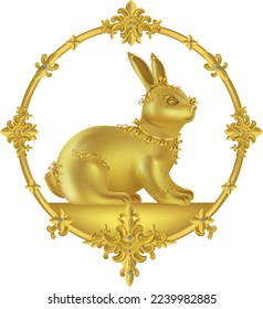 Golden  Rabbit Silhouette on white Background - Golden Rabbit Vector